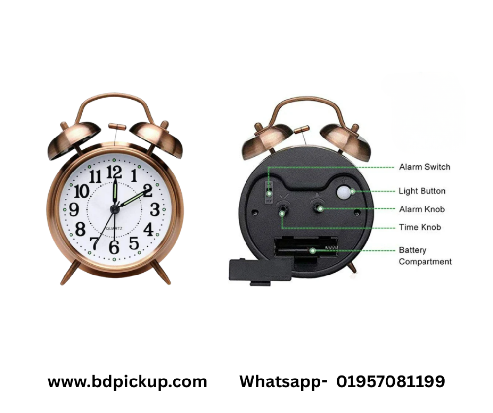 Alarm Clock/Twin Bell Table Clock - Loud Alarm Clock - Stylish Timekeeping for Home Office & Students - Vintage Retro Classic - wall clock
